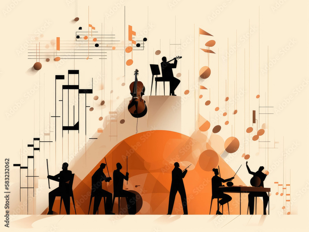 A symphony of success with financial charts and graphs conducting the orchestra.. AI generation. A symphony of success with financial charts and graphs conducting the orchestra.. AI generation.