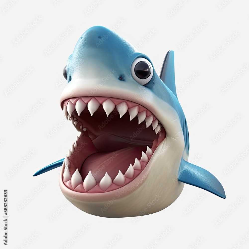 Naklejka premium Shark Awed Facial Expression On Blank Background Generative AI
