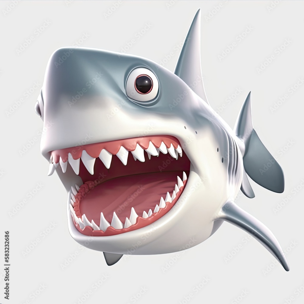 Shark Surprised Facial Expression On Blank Background Generative AI Shark Surprised Facial Expression On Blank Background Generative AI