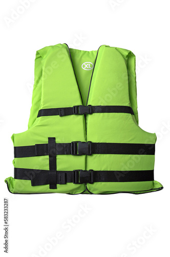 life jacket, green life jacket isolated on transparent background, PNG photo