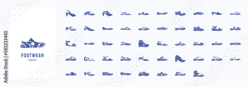 Footwear and Sandals icon set including icons like high heels, accessories and more 