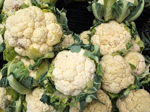 Bulk cauliflowers for sale in the market