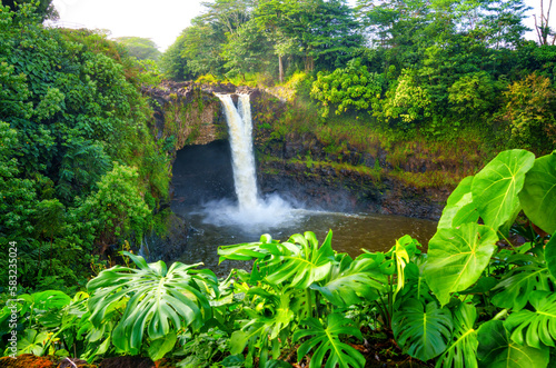 Fototapeta Naklejka Na Ścianę i Meble -  Wailuku River State Park Waterfall Framed with Greenery