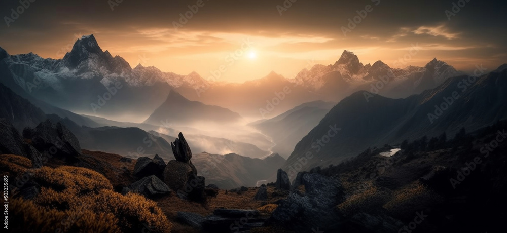 sunrise in the mountains,Generative AI