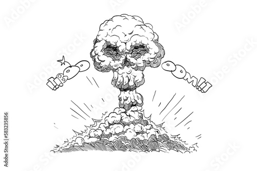 Comic book sketch nuclear explosion. Design template page. Hand drawn vector art illustration. 