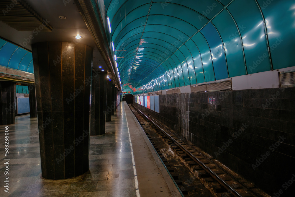 Empty subway station at night