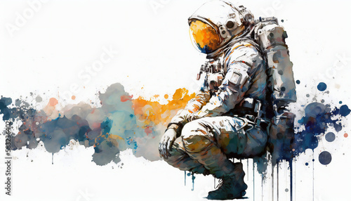 Astronaut in Outer Space, isolated on white background - watercolor style illustration background by Generative Ai