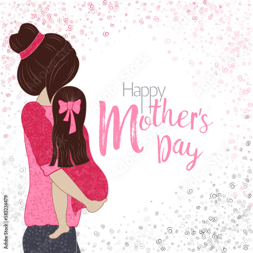 Mother and daughter Best Mom Ever vector illustration. Mother's Day greeting card template.