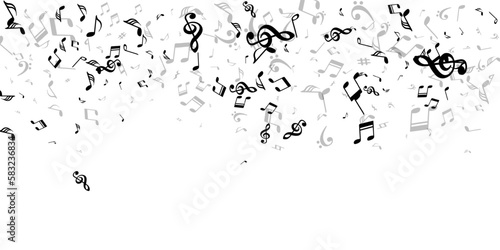 Musical notes flying vector background. Audio