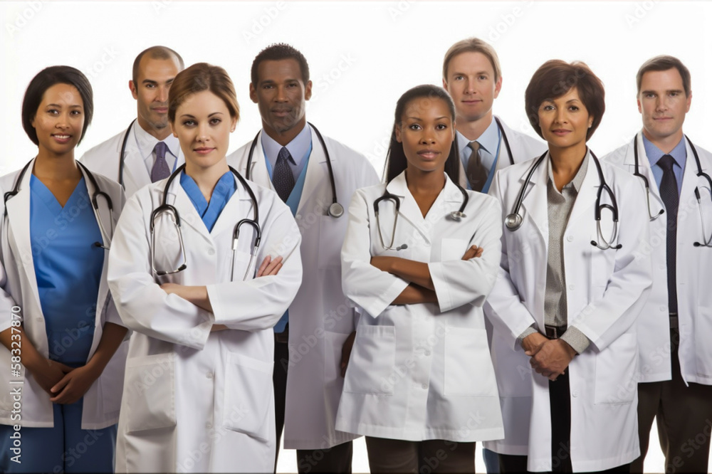 Group of medical doctors at clinic. Unity concept, health international day, generative ai Group of medical doctors at clinic. Unity concept, health international day, generative ai