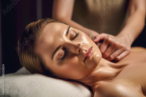 Young woman receibing massage in spa salon, relax, slose up, generative ai