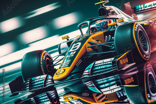 Formula 1 car in race track, close up, velocity, generative ai