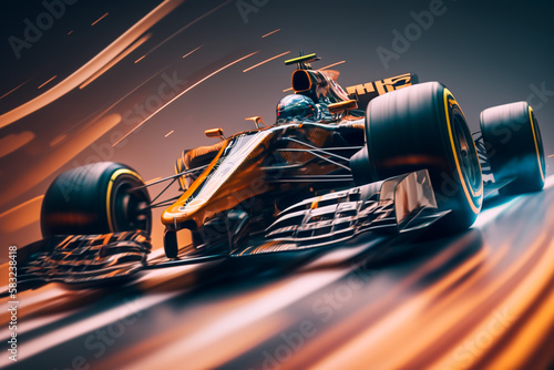 Formula 1 car in race track, close up, velocity, generative ai