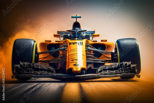 Formula 1 car in race track, close up, velocity, generative ai