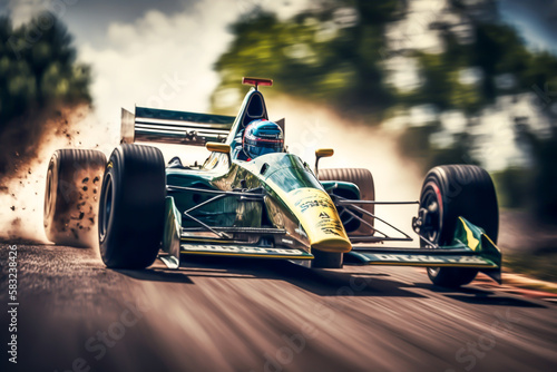 Formula 1 car in race track, close up, velocity, generative ai