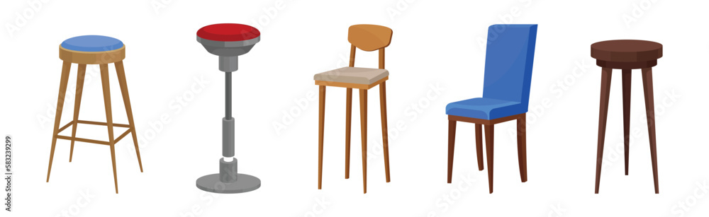 Chair as Seat and Piece of Furniture Vector Set Chair as Seat and Piece of Furniture Vector Set