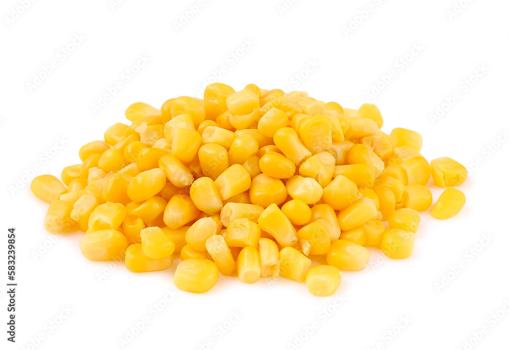 Corn, grains, white background, close-up Corn, grains, white background, close-up