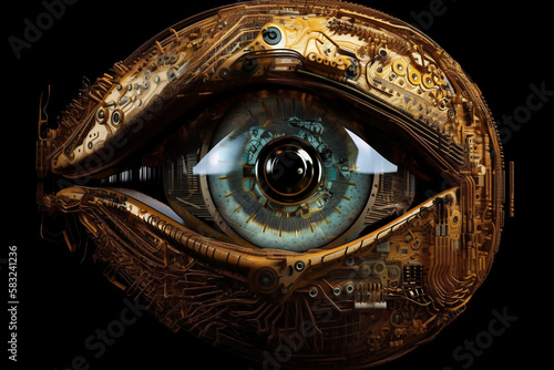 Close Up of an Eye Machine Intelligence  an Eye Made of Intricate Circuitry and a Gaze That Reveals its Inner Workings  AI Eye  Robotic Eye Generative AI