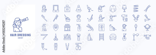 Hair dressing icons, including icons like Cape, Armchair, clip, Comb and more
