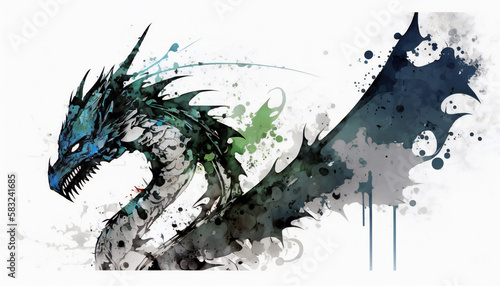 Ancient Mystical Dragon, Wyvern, isolated on white background - watercolor style illustration background by Generative Ai 