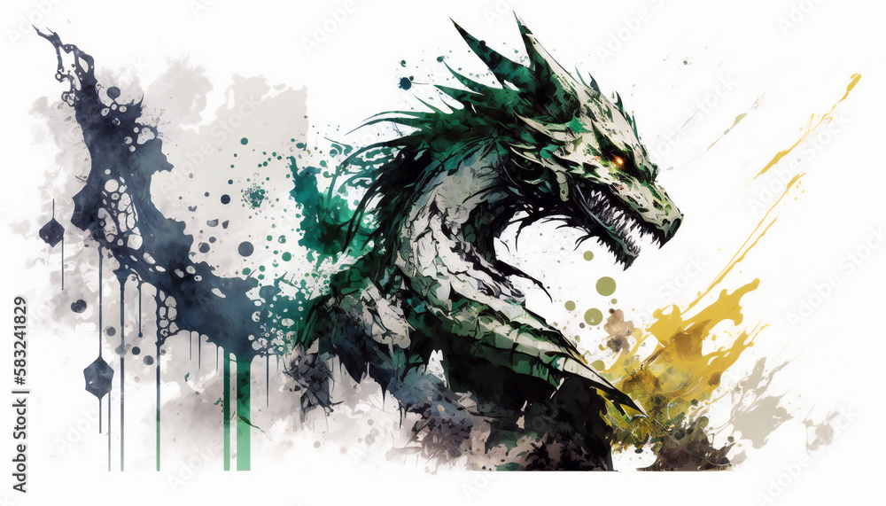 Ancient Mystical Dragon, Wyvern, isolated on white background - watercolor style illustration background by Generative Ai 