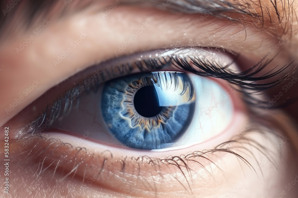 Fototapeta premium Close up of a beautiful human blue eye. Generative AI