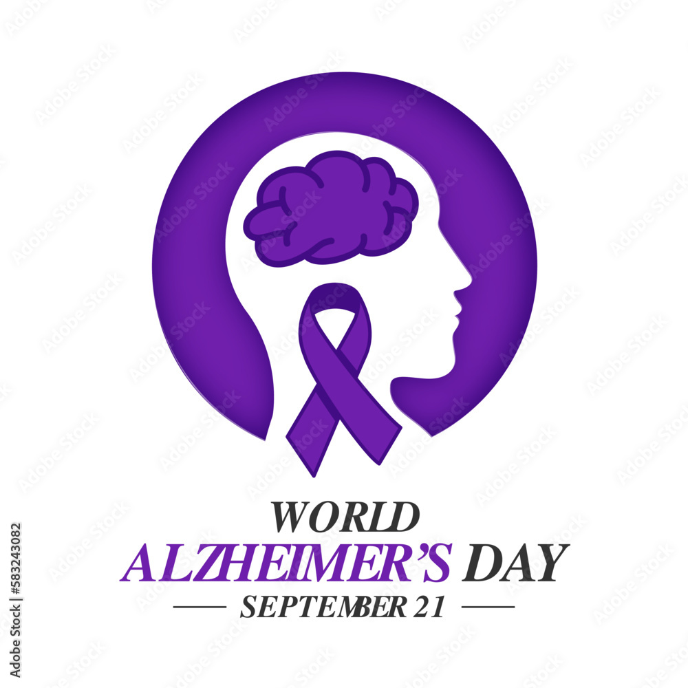 World Alzheimer's Day Concept Design. Alzheimer awareness illustration wirh purple ribbon