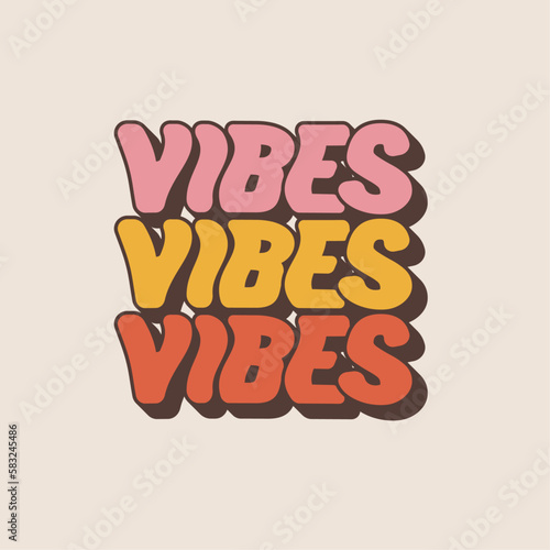 Vibes lettering. Retro groove inscription. Retro 70s, cute funky hippie.