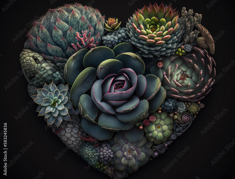Green heart made by various succulents Environmental protection concept  created with Generative AI technology.