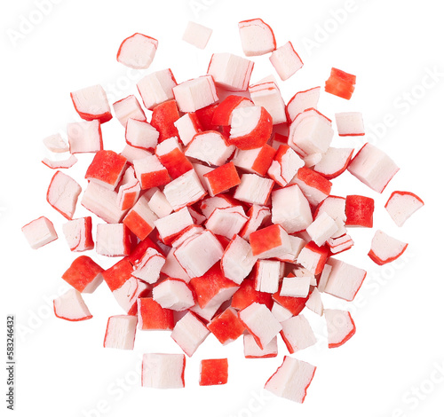 Sliced crab sticks, cubes, transparent background photo