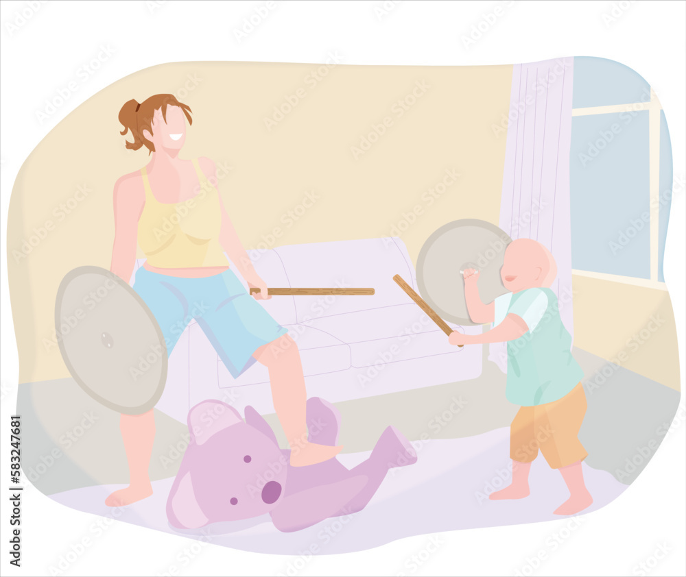 MADRE E HIJO CAUCÁSICOS JUGANDO A LAS LUCHAS CON OSO DE PELUCHE MADRE E HIJO CAUCÁSICOS JUGANDO A LAS LUCHAS CON OSO DE PELUCHE