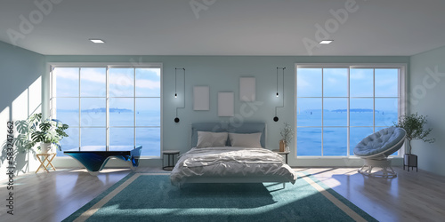 Bedroom interior design 3d render, 3d illustration