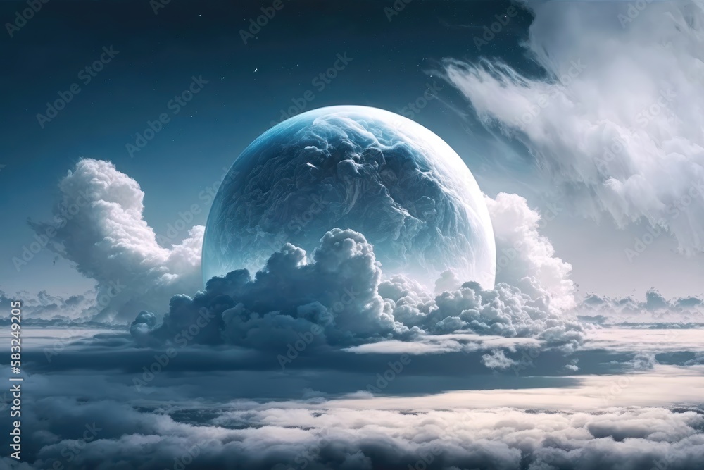 Obraz premium Planet in the clouds. AI generated
