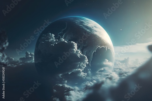 Planet in the clouds. AI generated