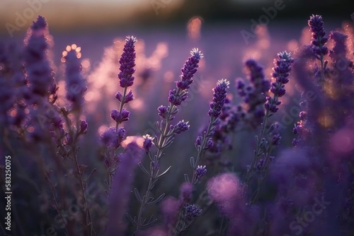 Violet lavender field. AI generation