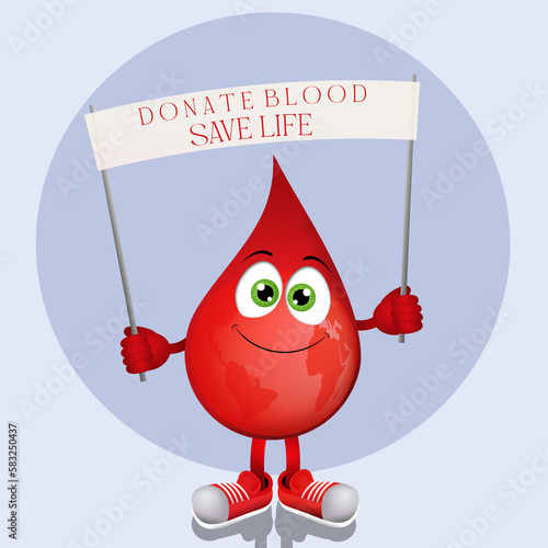 an illustration of funny drop of blood for blood donation