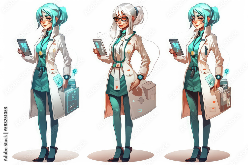 Doctor and nurse in hospital, illustration of the concept of medical care outside of work, at the patient's home; generative ai Doctor and nurse in hospital, illustration of the concept of medical care outside of work, at the patient's home; generative ai