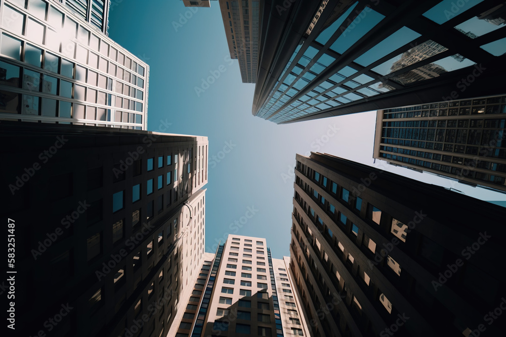 modern office building viewed from below, Generative AI