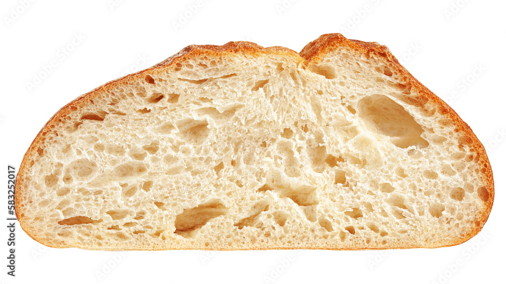 Ciabatta bread isolated on white background, full depth of field