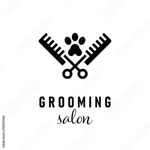 Dog grooming. Pet styling and grooming shop, hair salon, pet store signboard for dogs. Shearing animal