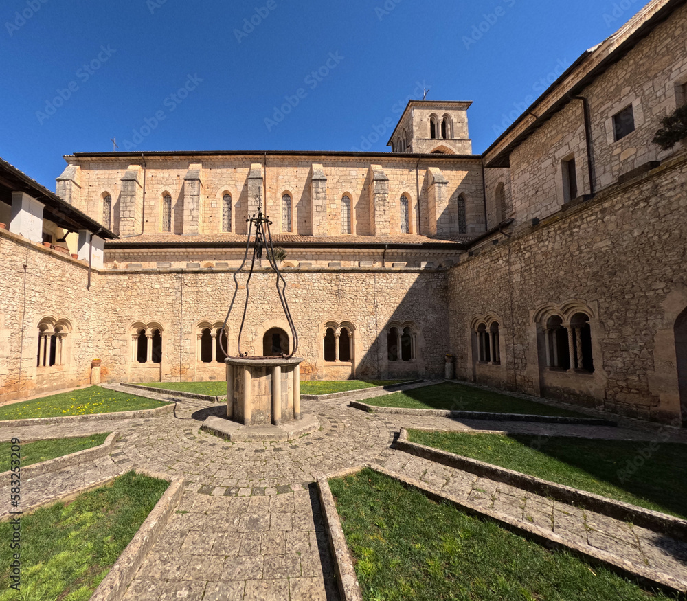 The cloister of Casamari Abbey, a medieval monastery located near Rome, Italy.