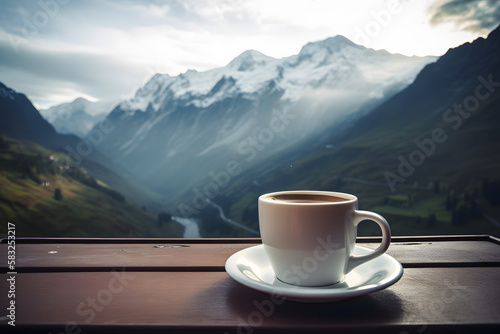 Eine Tasse Cappuccino in den Bergen