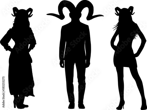 Silhouette von drei Menschen mit Hörnern - Mythologie, Fantasie, Verkleidung