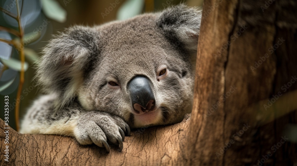 Obraz premium A rotund koala snuggled up in a tree Generative AI