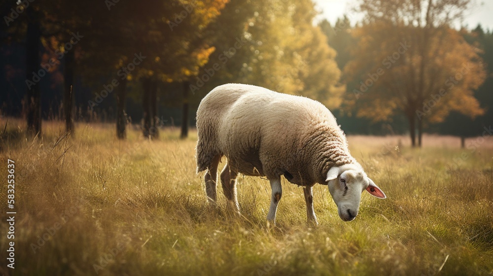 A round and fluffy sheep grazing in a meadow Generative AI A round and fluffy sheep grazing in a meadow Generative AI