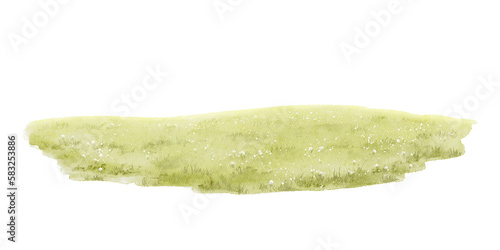Green lawn isolated on white background. Watercolor hand drawn illustration sketch