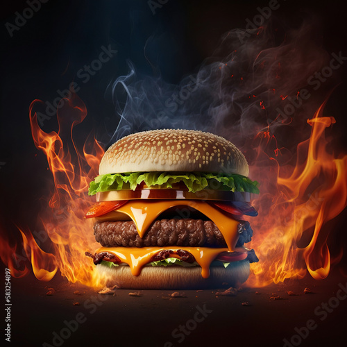 Front view grilled burger photo Generative AI