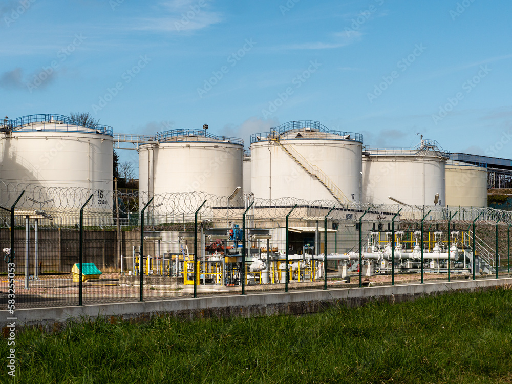 Ouistreham, France 2023. Gas tanks, warehouses, fuel used for heating Ouistreham, France 2023. Gas tanks, warehouses, fuel used for heating