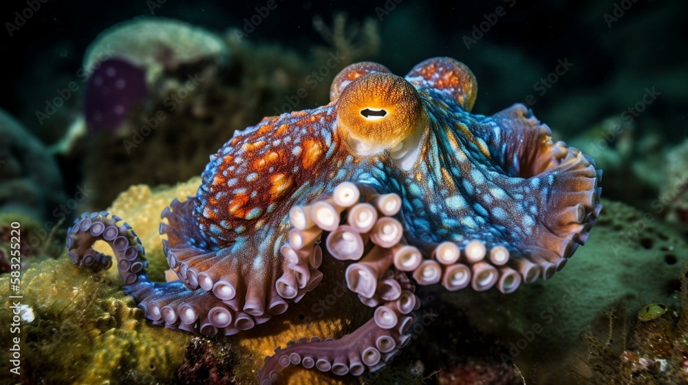 A colorful octopus blending into its surroundings Generative AI A colorful octopus blending into its surroundings Generative AI