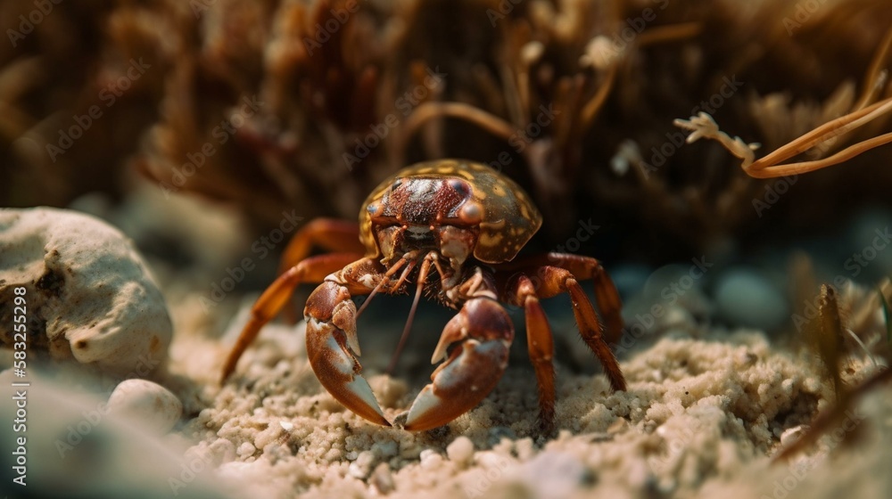 A tiny hermit crab scurrying along the ocean floor Generative AI